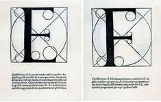 two pages of an old book with black and white drawings on them, each containing the letter e