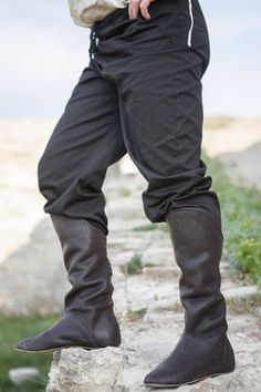 Leather Boots “King of the East" Medieval Pants Male, Medieval Boots With Leather Sole For Festivals, Leather Sole Boots For Medieval Festivals, Medieval Leather Boots With Leather Sole, Drawing Drapery, Folds Reference, Medieval Pants, Medieval Tunic, Medieval Outfit