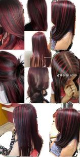 Striped Highlights Hair Dark Brown, Hair Color Ideas Dark, Red Hair Streaks, Red Hair With Highlights, Hairstyle Examples