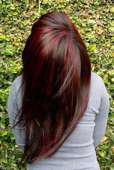 Brunette with Red Highlights, I like this! Might do this, ... Red Hair With Highlights, Hair Highlights And Lowlights, Fall Hair Color Trends, Hair Blond, Dark Red Hair, Red Highlights, Penteado Cabelo Curto, Hair Color And Cut, Fall Hair Color