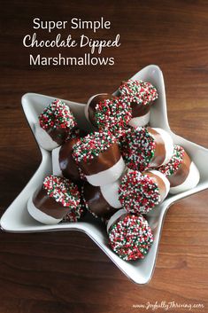 chocolate dipped marshmallows in a star shaped dish