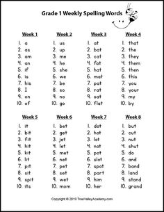 grade 1 spelling worksheet with the words and numbers for each student to use