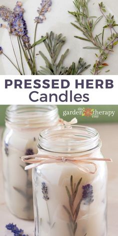 two jars filled with lavender flowers and herbs