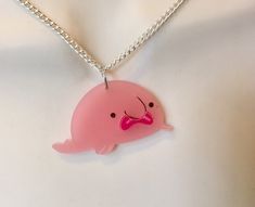 "Designed and created in the UK by Mother and Daughter, Hannah and Wendy Richardson in our Folkestone workshop. BLOB FISH Laser cut  Frosted pink acrylic  Approx 40mm wide On a silver plated 18\" chain In a presentation box." Cute Pink Resin Necklace, Adjustable Pink Resin Necklace, Pink Resin Pendant Necklace, Blob Fish, Plate Presentation, Cool Fidget Toys, Fish Necklace, Frosted Acrylic, Pink Acrylic