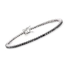 Ross-Simons - 3.00ct t. w. Black Diamond Tennis Bracelet in Silver. 8". Always chic, this bracelet boasts 3.00 ct. t. w. round brilliant-cut black diamonds in polished sterling silver. Black rhodium details the prongs for a seamless design. Double-latch safety. Box clasp, black diamond tennis bracelet. Diamond birthstones are the perfect gift for April birthdays. Classic Round Black Diamond Bracelet, Classic Tennis Bracelet With Black Diamonds, Black Diamond Round Bracelet, Formal Tennis Bracelet With Black Diamonds, Black Diamond Round Tennis Bracelet, Classic Black Diamond Bracelet For Formal Occasions, Classic Tennis Bracelet With Black Diamonds For Formal Occasions, Classic Black Diamond Bracelet, Classic Black Diamond Bracelet With Diamond Accents