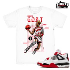 "Air Jordan 4 shirts to match the Retro Jordan 4 Fire Red Holiday 2020 sneaker release. \"Goat Blueprint\" - Shirt Design by Shirts4Sneakers. * Please note that the sneaker DOES NOT come with the t-shirt. [The sneaker is only intended to show the sneaker match] * Please allow 4-5 business days for handling time. * 5.4oz - 100% Pre Shrunk Cotton - Gildan Tee * All shirts are made to order with high-quality direct to garment print. * For sizing please refer to our sizing chart. * Colors may have a What The 4s, Air Jordan 4 Fire Red, Air Jordan 1 Fearless, Jordan 1 Fearless, Jordan 4 Fire Red, Retro Jordans 11, Retro 6, Teen Swag Outfits, Sneaker Match Tees