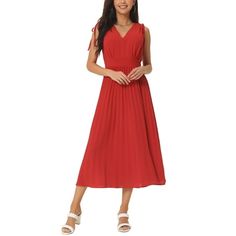 Seta T Women's Casual Sleeveless High Waist V Neck Flowy Ruffle Pleated Midi Dress Fashion Style: Ruched Drawstring Sleeveless/ V Neckline/High Elastic Waist/Casual A Line Dress /Ruffle Pleated Dress. The casual sleeveless midi pleated sress is a must have item in women's wardrobes Made from good quality materials, this dress features a flattering design that cinches at the waist, creating a beautiful silhouette. Color: Black.  Gender: female.  Age Group: adult. Beautiful Silhouette, Pleated Midi Dress, Line Dress, Women's Wardrobe, Womens Midi Dresses, Dress Fashion, Women's Casual, Pleated Dress, Ruffle Dress