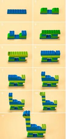 the instructions for how to make a lego boat with blocks and pieces, including an alligator's head