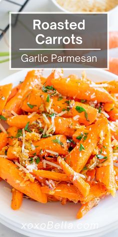 roasted carrots with garlic parmesan on a white plate