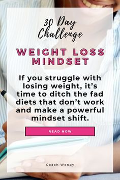 30-Day Weight Loss Mindset Challenge. If you struggle to lose weight, it's time to make a positive mindset shift. Create beliefs and build positive habits that support you. Mindset Challenge, Mindset Shift, Money Saving Strategies, Positive Habits, Ideal Weight, Fad Diets