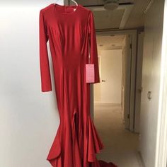 Red Long Sleeve Evening Gown With Train Fall Party Gown Floor-length, Floor-length Evening Dress For Fall Gala, Floor-length Gown For Fall Party, Fall Party Floor-length Gown, Formal Fall Floor-length Gown, Formal Floor-length Fall Gown, Fall Gala Maxi Length Gown, Red Dresses For Fall Gala, Red Dress For Fall Gala