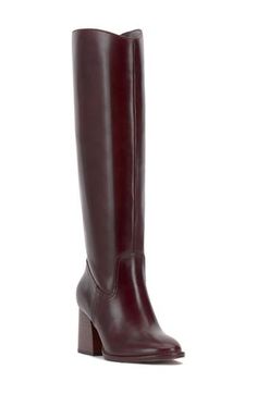 Smooth, polished leather forms the upper of this knee-high boot set atop a slightly curved block heel. 2 3/4" heel 15 1/4" shaft; 14 1/2" regular calf circumference 15 1/4" shaft; 16" wide calf circumference 15 1/4" shaft; 17" extra-wide calf circumference Leather upper/synthetic lining/rubber sole Imported Formal Knee-high Boots With Stacked Heel, Formal Almond Toe Platform Boots For Wide Calves, Formal Tall Boots With Stacked Heel, Formal Tall Knee-high Boots With Stacked Heel, Formal Boots With Stacked Heel And High Shaft, Formal Knee-high Platform Boots With Stacked Heel, Formal High Shaft Boots With Stacked Heel, Classic Knee-high Boots For Formal Occasions With High Shaft, Elegant Platform Boots With Stacked Heel For Formal Events