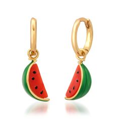 TAI JEWELRY Earrings Watermelon Slice Huggie Earrings Summer Vacation Dangle Hoop Earrings, Nickel-free Drop Earrings For Summer, Fun Green Fruit Design Earrings, Green Summer Jewelry With Fruit Design, Green Fruit Design Fun Earrings, Summer Beach Jewelry With Fruit Design, Fun Summer Fruit Design Jewelry, Cute Summer Vacation Jewelry, Summer Vacation Hoop Earrings For Pierced Ears