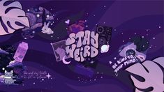 an image of the word stay weird written in purple and black with other items surrounding it