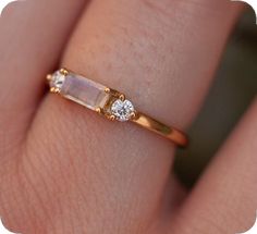 Minimalist Si Clarity Moonstone Wedding Ring, Baguette Ring, Moonstone Stone, Promise Ring, Promise Rings, Gold Vermeil, Rose Gold Ring, Moonstone, Rose Gold