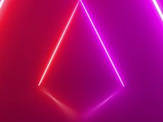 three neon lights in the middle of a purple and red background with one light shining