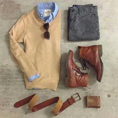 Tan Sweater Outfit, Belt Wallet, Men Mode, Harris Tweed Jacket, Chino Pants Men, Gq Style