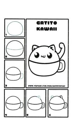 the instructions for how to draw a cute kawaia cat with different facial expressions