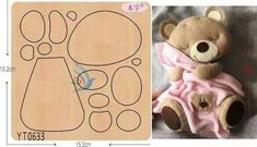 a teddy bear with a pink blanket on its back next to a cut out pattern