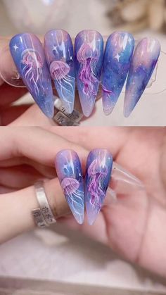 Nature Inspired Nail Art, Difficult Nail Designs, Fish Nails, Genshin Cosplay, Stunning Nails, Fantasy Nails, Amazing Nails, Painted Nails, Mermaid Nails