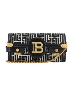 GFE BALMAIN B-BUZZ POUCH 23 MONOGRAM Balmain Monogram, Mini Handbag, Monogram Prints, Mini Handbags, Jacquard Fabric, Monogram Logo, Embossed Logo, Leather Trims, Calf Leather