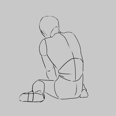 a drawing of a person sitting on the ground with their back to the camera, looking down