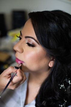 A stunning and elegant makeup look with a touch if shimmer and a bright pink lip for our Long Island Bride at her magical winter wedding. Bright Pink Lips