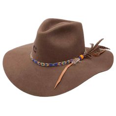 Style number: CWGYPS-403611 Acorn brown felt hat Colorful beaded hat band Feather accent in hat band Heat branded on front 3 3/4 inch brim Made in the USA Fashion Trends Magazine, Charlie 1 Horse Hat, Trendy Hat, Beaded Headband, Western Hats, Cowgirl Hats, Cowgirl Style, Felt Hat, Hat Band