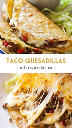 taco quesadillas on a plate with lettuce