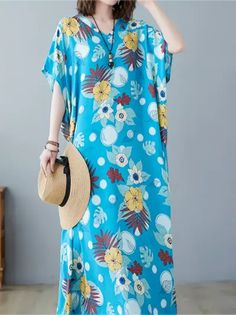 In limited supply!!! Vibrantly floral printed v-neck short-sleeve mu-mu loose fit dress kaftan maxi dress. Beautiful style. Easy & effortless to wear. 2-day processing. Shipped in 4-7 days. Casual Loose Summer Maxi Dress, Casual Loose Maxi Dress For Summer, Patterned Dresses With Kimono Sleeves For Summer, Casual Maxi Dress With Floral Print And Kimono Sleeves, Casual Flowy Kaftan With Short Sleeves, Casual Short Sleeve Flowy Kaftan, Floral Print Short Sleeve Patterned Maxi Dress, Casual Floral Print Kaftan For Summer, Flowy Floral Print Kaftan With Short Sleeves