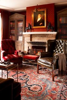 a living room filled with furniture and a fire place