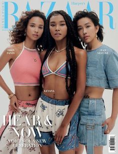 three women standing next to each other on the cover of harper magazine