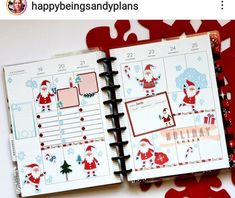 an open planner with santa claus on it