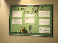 a bulletin board with information about animals on it and an animal saying i can't believe it's goree