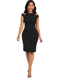 Material: 70-80% Polyester. Features: Sleeveless. crew-neck. cut-out. solid color. bodycon. midi dresses.Style: Casual/Party. Elegant Spring Midi Dress With Cut-out Waist, Chic Spring Midi Dress With Cut-out Waist, Luxury Chic Midi Dress With Cut-out Waist, Chic Black Bodycon Dress With Cut-out Waist, Black Midi Dress With Flattering V-neck Silhouette, Cut Out Dresses, Floral Dress Formal, Clubwear Dresses, Dresses Style