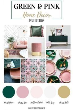 the green and pink home decor inspiration board is featured in this post - it - up