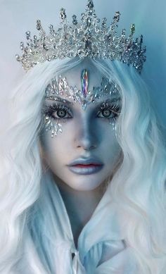 Dark Ice Queen Makeup, Air Element Costume Ideas, Winter Witch Makeup, Ice Queen Hair, Winter Queen Costume, Ice Themed Outfit, Winter Costume Ideas, Snow Queen Makeup, Ice Costume