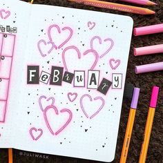 February Dot Journal, February Book Journal Spread, February Journal Cover Page, Months Journal Ideas, February Scrapbook Page