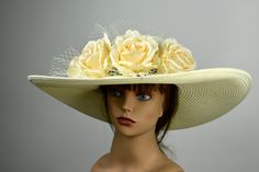 "Vogue hats are perfect for horse racing events, church, the Kentucky derby, weddings, garden tea parties and charity events. Size: (20.5\" - 22.5\") Brim is approx. 6\" Please visit my other shop https://www.etsy.com/shop/BridalWorldAccessory Thank you very much for shopping at my shop Have a great day" Vintage Top Hat For Spring Wedding, Classic Mini Hats For Spring Wedding, Classic Mini Hats For Summer Wedding, Classic Summer Mini Hats For Wedding, Cream Wedding Hats For Spring, Classic Summer Wedding Fascinator, Cream Top Hat For Spring Wedding, Spring Wedding High Crown Top Hat, Spring Wedding Top Hat With High Crown