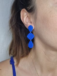 Statement Blue Earrings Dangle Polymer Clay Earring Royal Blue Geometric Earring Clay Cobalt Blue Large Earring Long Summer Jewelry Handmade DETAILS: Material: Polymer Clay Metal Material: Stainless Steel  Length: 6cm Polymer Clay is a lightweight material, ensuring comfortable all-day wear. CARE INFORMATION: - Handle your Polymer Clay earrings with care to ensure their longevity. - While Polymer Clay is durable and flexible, it can break if dropped or roughly handled. - When not wearing your ea Royal Blue Clay Earrings, Trendy Blue Dangle Teardrop Earrings, Modern Blue Earrings For Party, Trendy Blue Dangle Earrings, Trendy Blue Teardrop Jewelry, Trendy Blue Dangle Jewelry, Trendy Blue Teardrop Earrings For Gifting, Trendy Blue Teardrop Earrings Gift, Trendy Blue Teardrop Earrings For Gift