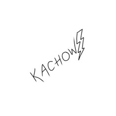 the word kachow is written in black ink