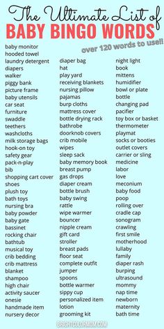 the ultimate list of baby bingo words