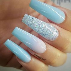 Welke vind je het leukst? 1, 2, 3, 4, 5, 6. Volg voor meer: ​​@yooxes F ... - beautycarewow Ombre Coffin Nails, Ombre Coffin, Blue Glitter Nails, Nails With Glitter, Blue Acrylic Nails, Holiday Nail, Pointed Nails, Short Acrylic, Super Nails