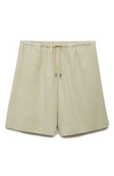 An ultralong inseam and baggy silhouette bring resort-ready breeziness to these linen-kissed Bermuda shorts topped with a comfy drawstring waist. Elastic/drawstring waist 96% lyocell, 4% linen Machine wash, line dry Imported Beige Linen Beachwear Bottoms, Linen Drawstring Shorts For Vacation, Linen Beachwear Bottoms With Drawstring, Linen Drawstring Beachwear Bottoms, Spring Bermuda Bottoms With Drawstring, Beachwear Linen Shorts With Elastic Waistband, Linen Beachwear Shorts With Elastic Waistband, Vacation Linen Bottoms With Drawstring, Linen Drawstring Bottoms For Vacation