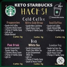 the menu for starbucks hacks is shown on a blackboard