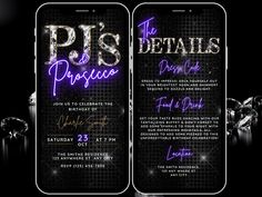 two cell phones with neon lights on them and the words, p is for project