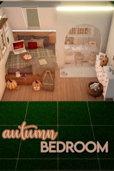 #fall #bloxburg Halloween House Bloxburg Layout Ideas, Bloxburg Autumn Interior Ideas, Bloxburg Seating Area Ideas, Cute Fall Bloxburg Bedrooms, Cute Bloxburg Master Bedrooms, Bloxburg House Ideas Starter Home, Small Bloxburg House Ideas Exterior Fall, Fall Living Room Decor Bloxburg, Bloxburg Fall House Ideas One Story