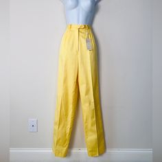 Vintage Yellow High Waisted Pleated Front Trouser Pants By Rafaella Deadstock Size 10 Material: 100% Cotton Perfect For Any Season Aprx Flat Meas: Waist 13.5" Hip 19" Rise 14" Inseam 33" Faint Tiny Spot Near Waistband And Belt Loop Its Super Small I Almost Missed It See Last Pic Kept In A Clean, Smoke-Free, Pet-Free Environment Fitted Solid Color Work Pants For Summer, Classic Full-length Bottoms For Summer, Fitted Work Pants For Summer, Classic Full-length Summer Bottoms, High Waist Cotton Bottoms For Formal Occasions, Fitted High Waist Work Pants For Summer, Solid Work Pants With Loosely Fitted Hips For Spring, Full-length Dress Pants With Belt Loops For Spring, Spring Dress Pants With Belt Loops