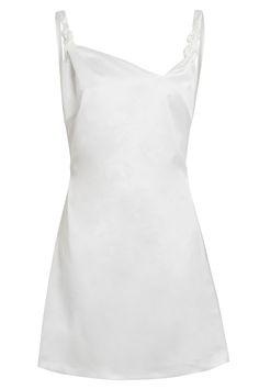 Rosha Ivory white Mini slip dress simply oozes an effortlessly elegant look. Crafted from a slinky and silky satin fabric in a flattering Ivory white hue. Rosha mini white slip dress features a backless design and twisted adjustable straps with an asymmetric neckline. Style with a pair of chunky heels or white lace-up heels and a classic clutch bag.  Proudly designed & made in the United Kingdom - Handmade in the UK - Backless with asymmetric neckline - Twisted adjustable strap detail - Invisibl White Slip Dress, Asymmetric Neckline, Mini Slip, Green Mini Dress, White Outfit, Maxi Styles, Backless Design, Ivory Dresses, White Slip