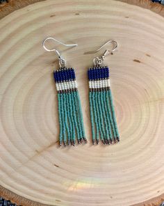 Handmade Adjustable Blue Earrings, Nickel-free Blue Beaded Drop Earrings, Adjustable Blue Drop Earrings, Handmade Blue Dangle Earrings, Blue Adjustable Beaded Earrings For Pierced Ears, Adjustable Blue Beaded Earrings For Pierced Ears, Triangle Earrings, Exercise For Kids, Fringe Earrings